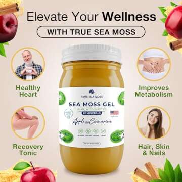 TrueSeaMoss Wildcrafted Irish Sea Moss Gel - Made with Dried Seaweed & Fresh Sea Vegetables, Seamoss, Antioxidant Supports Digestion - Made in USA (Apple/Cinnamon, Pack of 1)