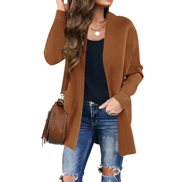 ZESICA Women's Leopard Print Open Front Sweater Cardigan - Trendy Warmth for Fall/Winter