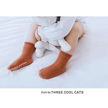 QandSweet Baby Boy Combed Cotton Socks Toddler Crew Sock Non-Skid for Newborn Infant Childrens (0-6 Months, 9 Pairs)