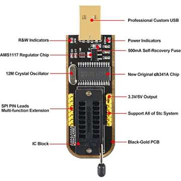 DKARDU USB Programmer CH341A + 1.8V Adapter Board + SOIC8 Clip + SOP8 150mil 200mil SOP16 300mil Programming Adapter Test Socket for 24 25 Series Flash