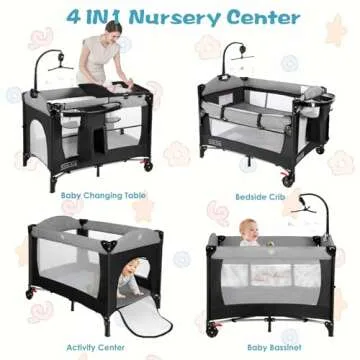 Kinder King 4 in 1 Portable Nursery Center, Foldable Baby Bedside Crib w/Bassinet, Infant Pack n Pla...