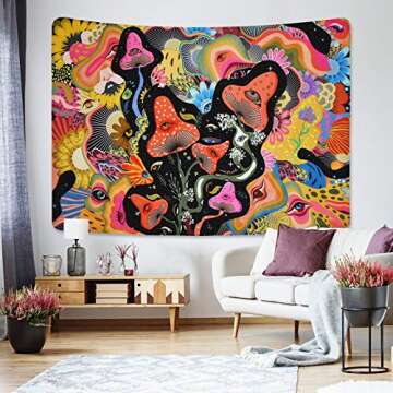 Lyacmy Mushroom Tapestry Psychedelic Eyes Tapestries Trippy Tapestry Colorful Flowers Tapestry Wall Hanging for Room(70.9 x 92.5 inches)