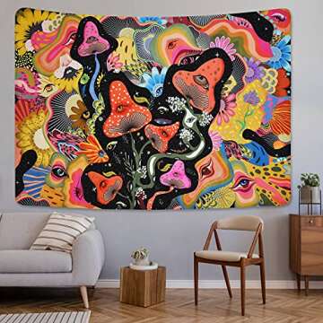 Lyacmy Mushroom Tapestry Psychedelic Eyes Tapestries Trippy Tapestry Colorful Flowers Tapestry Wall Hanging for Room(70.9 x 92.5 inches)