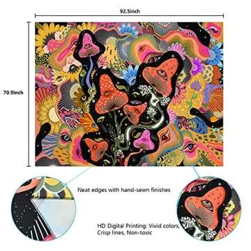 Lyacmy Mushroom Tapestry Psychedelic Eyes Tapestries Trippy Tapestry Colorful Flowers Tapestry Wall Hanging for Room(70.9 x 92.5 inches)
