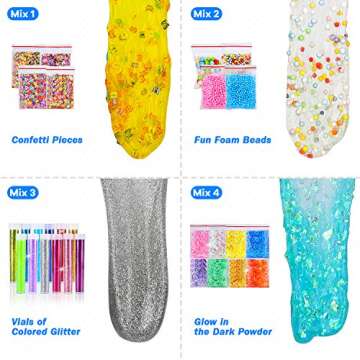 DIY Slime Kit-Ultimate Glow in The Dark Glitter Slime Making Kit- Slime Kit for 3 4 5 6 7 8 9 10 11 12 Year Old Girl and Boy Party Best Choice