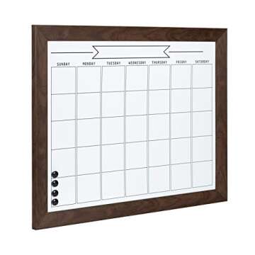 DesignOvation Beatrice Framed Magnetic Dry Erase Monthly Calendar, 23x29, Walnut Brown
