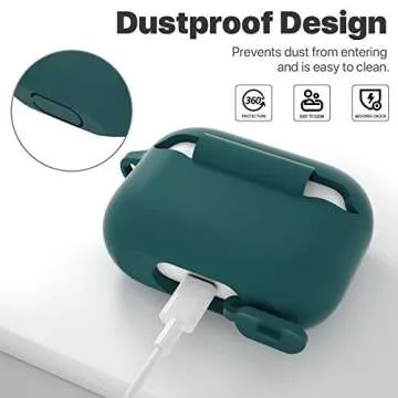 ATUAT for AirPods Pro 1st/2nd Generation Case Cover, Protective Silicone Skin Accessories with Keychain for Women Men for Apple AirPods Pro 2019/2022 Charging Case,Front LED Visible-Midnight Green
