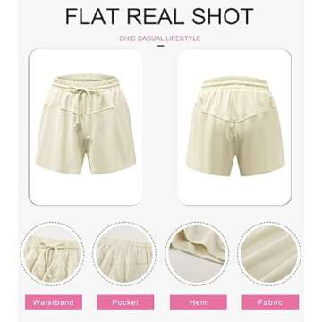 Dokotoo Womens Ladies Fashion Summer Vacation Cotton Spandex Drawstring Elastic High Waist Yoga Gym Workout Running Shorts with Side Pockets Solid Wide Leg Short Pants Apricot Small