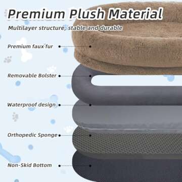 WROS Human Dog Bed, Large Dog Beds for Humans Size Fits You and Pets, Washable Faux Fur Orthopedic Human Dog Bed for People Doze Off, Napping, Present Pillow, Blanket, Strap - Khaki