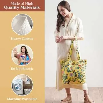 Maison d' Hermine Canvas Tote Bag 100% Cotton Reusable Shoulder Grocery Bag for Work Beach Travel Shopping Lunch Perfect for Gifts Men Women,Eden - Yellow