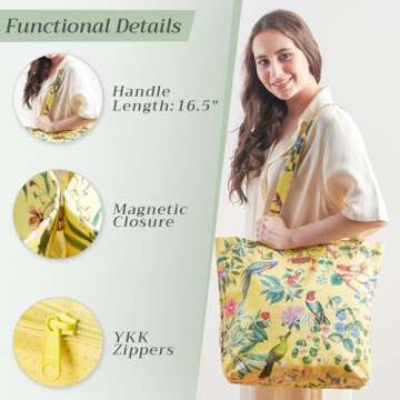 Maison d' Hermine Canvas Tote Bag 100% Cotton Reusable Shoulder Grocery Bag for Work Beach Travel Shopping Lunch Perfect for Gifts Men Women,Eden - Yellow