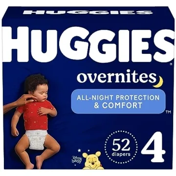 Overnight Diapers Size 4 (22-37 lbs), 52 Ct, Huggies Overnites Nighttime Baby Diapers