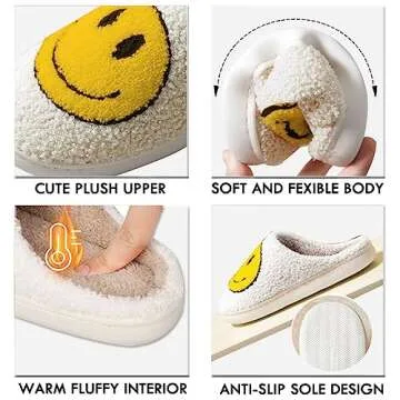 dubuto Smile Face Slippers for Kids, Cozy Plush Design