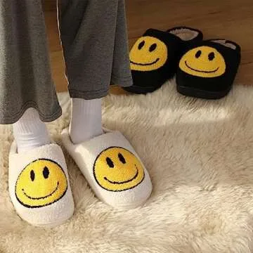 dubuto Smile Face Slippers for Kids, Cozy Plush Design