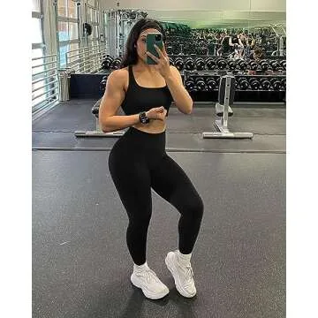 OMKAGI Women Ribbed Workout Sets Seamless Strappy Sport Bra Butt Lifting Leggings Outfits