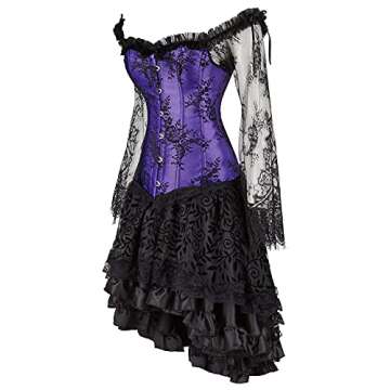 Corset Dress Plus Size Steampunk Corset Skirt Set Renaissance Gothic Bustier Halloween Costumes 6X-L...