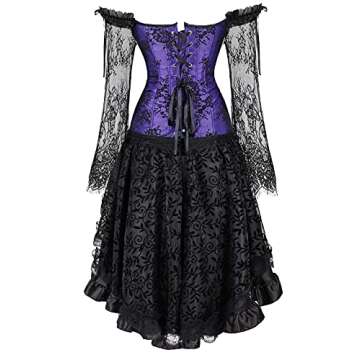 Corset Dress Plus Size Steampunk Corset Skirt Set Renaissance Gothic Bustier Halloween Costumes 6X-Large Purple 8125