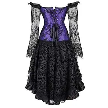 Corset Dress Plus Size Steampunk Corset Skirt Set Renaissance Gothic Bustier Halloween Costumes 6X-Large Purple 8125