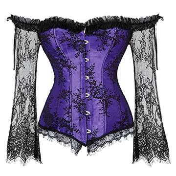 Corset Dress Plus Size Steampunk Corset Skirt Set Renaissance Gothic Bustier Halloween Costumes 6X-Large Purple 8125