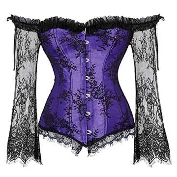 Corset Dress Plus Size Steampunk Corset Skirt Set Renaissance Gothic Bustier Halloween Costumes 6X-Large Purple 8125