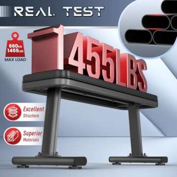 YAMO Flat Bench, 1455LBS/660KG Weight Bench for Home Gym, Easy Assembly Workout Bench with Adjustabl...