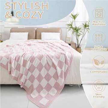 DOOWELL Checkered Blanket Throw Soft Knit Blanket with Checkerboard Grid Pattern for Couch Sofa Bed ...