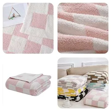 DOOWELL Pink Checkered Cozy Throw Blanket for Home