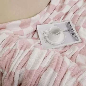 DOOWELL Pink Checkered Cozy Throw Blanket for Home