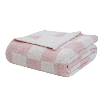 DOOWELL Pink Checkered Cozy Throw Blanket for Home