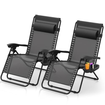 Suteck Zero Gravity Chairs Set of 2, Zero Gravity Lounge Chair w/Upgraded Lock, Big Cup Holder and P...