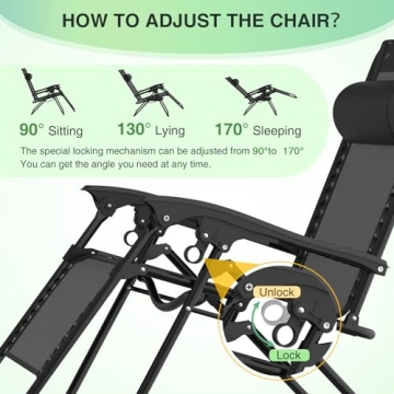 Suteck Zero Gravity Lounge Chairs with Upgraded Lock and Pillow