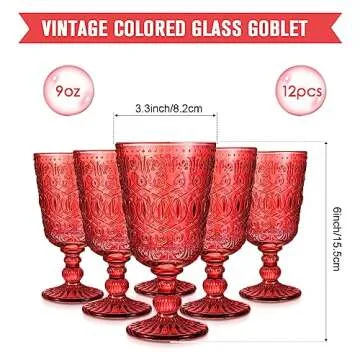 Wine Glasses Set of 12 Vintage Goblet 9 oz Vintage Colored Glass Goblet Beverage Stemmed Glass Cups ...