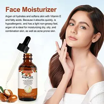 2oz Multipurpose Argan Oil for Hair, Nourish Scalp, Promote Hair Growth, Anti-breakage, Anti-hair Loss, Anti-dandruff, Prevent Hair Split Ends, 100% Pure Organic Argan Oil of Morocco for Hair Growth