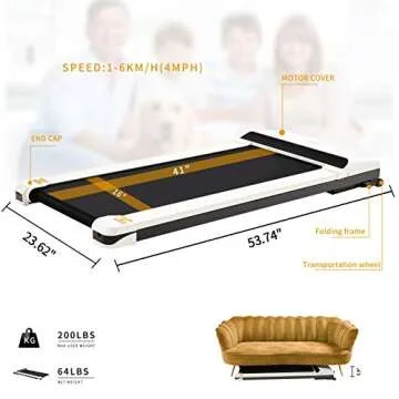 UMAY Under Desk Treadmill Without Assembling for Home & Office with Foldable Wheels, Small Walking Jogging Machine Exercise Machine with Low Noise & Sports App