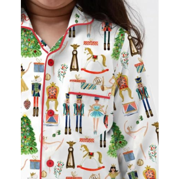 Juakoso Women Christmas Pajamas Sets Cute Print Silk Satin Lounge Sets Y2k Long Sleeve Shirt Pants Pjs Sets Sleepwear A-white