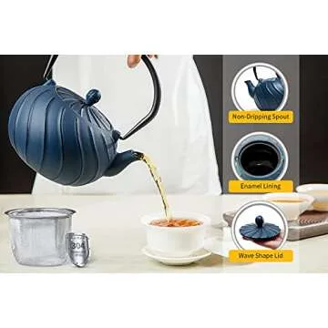 TOPTIER Cast Iron Teapot with Infuser for Delicious Tea