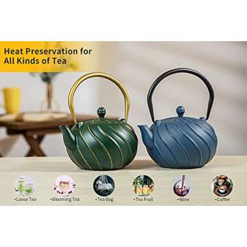 TOPTIER Cast Iron Teapot with Infuser for Delicious Tea