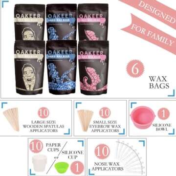 Oakeer Waxing Kit Women Men Wax Warmer Hair Removal at Home with 6 Bags Beans Body Waxing for Eyebro...