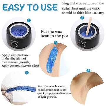 Oakeer Waxing Kit Women Men Wax Warmer Hair Removal at Home with 6 Bags Beans Body Waxing for Eyebrows Nose Cheeks Arms Bikinis Legs 62 Accessories
