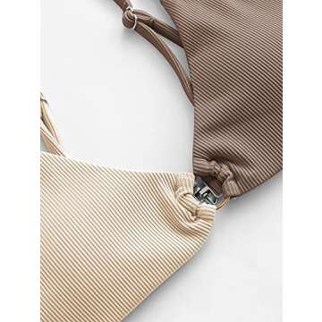ZAFUL Women's Ribbed O-Ring String Bikini Swimsuit Cheeky Thong Swimwear Two Pieces Bathing Suit