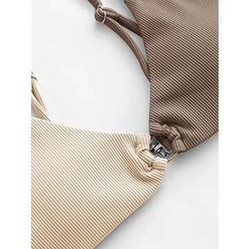 ZAFUL Women's Cheeky O-Ring Ribbed Bikini Swimsuit