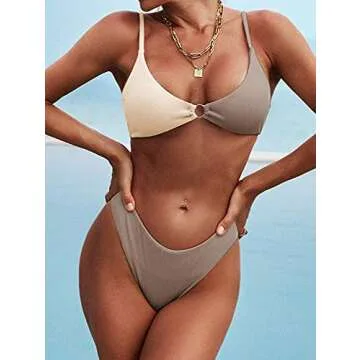 ZAFUL Women's Cheeky O-Ring Ribbed Bikini Swimsuit