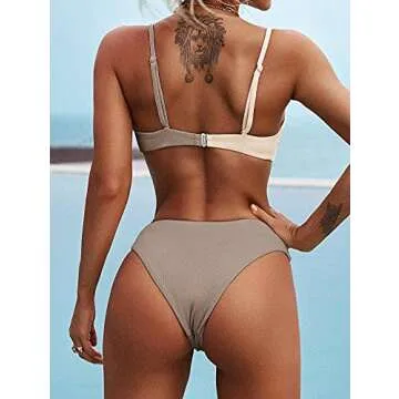 ZAFUL Women's Cheeky O-Ring Ribbed Bikini Swimsuit