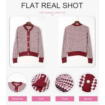 Dokotoo Cardigan Sweaters for Women Button Up Long Sleeve Cable Knit Sweater 2024 Winter V Neck Plaid Sweaters Vintage Fashion Loose Color Block Cardigans Coats Outerwear M Red
