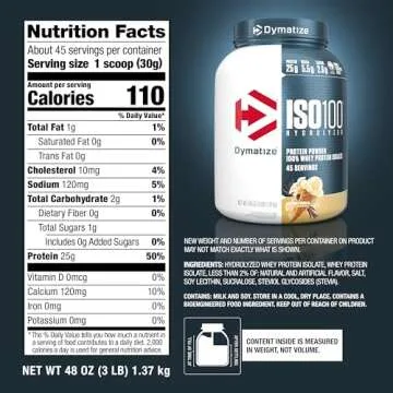 Dymatize ISO 100 Whey Protein Powder with 25g of Hydrolyzed 100% Whey Isolate, Gluten Free, Fast Digesting, Gourmet, 3 Pound, Vanilla, 3 Pound, 48 Oz