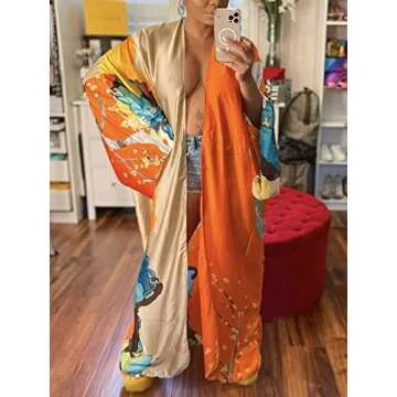 Elegant Floral Print Satin Kimono Robe for Women