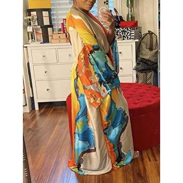 Famnbro Women's Floral Print Satin Robe Kimono Cardigan Open Front Long Cover Ups Outerwear One Size