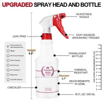 Uineko Plastic Spray Bottle (4 Pack, 16 Oz, All-Purpose) Heavy Duty Spraying Bottles Leak Proof Mist Empty Water Bottle for Cleaning Solution Planting Pet with Adjustable Nozzle and Measurements