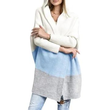 chouyatou Women's Color Block Hooded Cardigan Casual Loose Open Front Ribbed Knit Long Coatigan Swea...