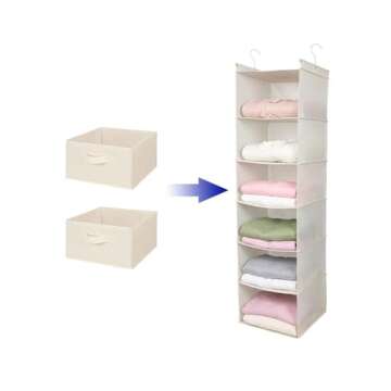 Hanging Shelf Closet Storage Organizer Removable Drawers ，Hanging Storage Organizer Hanging Sweater 2 Sock Underwear Drawers for Closet, Bedroom, Beige